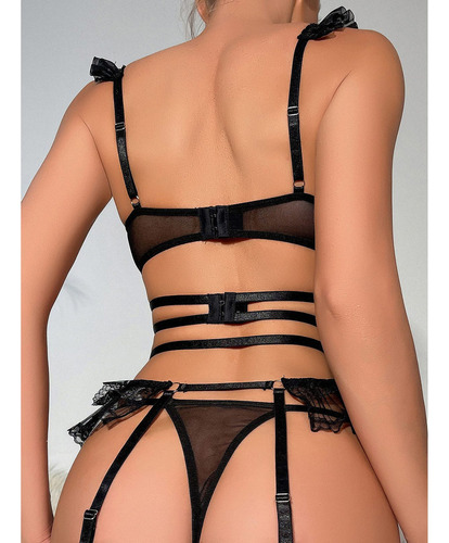 Traje De Lencería Erótica De Encaje Con Abertura Para Mujer