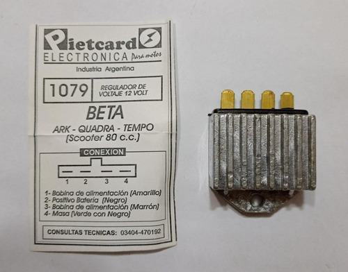 Regulador 12v Beta Quadra Tempo 80 Pietcard 1079 Ciclomotos