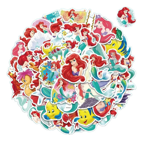 Stickers Princesas Sirenita X50 Autoadhesivos Vinilos