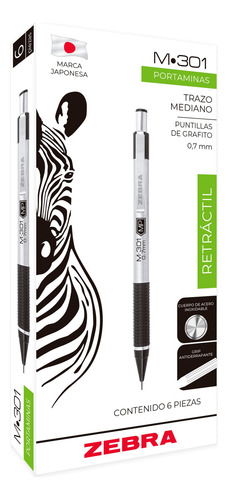 Portaminas Zebra M-301 Punto 0.7 Mm Caja 6 Piezas Negro