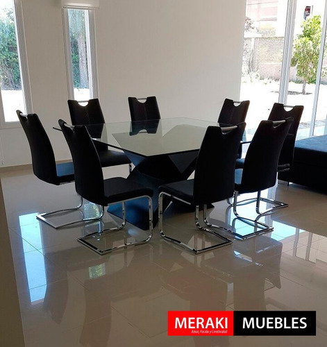 Mesa De Vidrio - Base Laqueada - Moderna - Xana Cuadrada