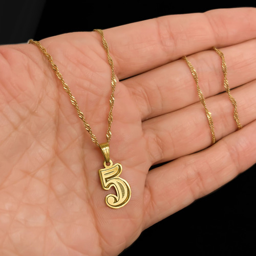 Cadena Y Dije Números Oro 18k 5 - Cinco 45 Cm