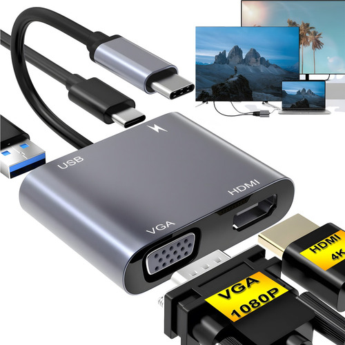 Adaptador Usb C Para Hdmi Vga 4 Em 1 Para Macbook Pro/iPad