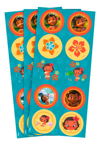 30 Adesivos Redondo Decoração Moana Baby Festa Aniversário