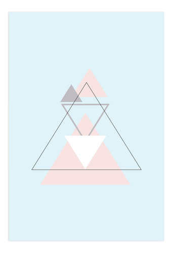 Placa Decoração Minimalista Triângulos Cinza E Rosa 20x30cm