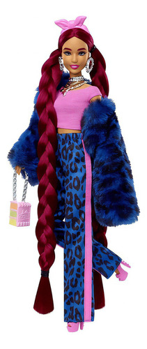 Boneca Barbie Extra 17 Casaco De Pele Azul Pet E Acessórios