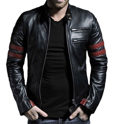 Chaqueta 100% Cuero || Wolverine Tonalidad Negro Y Rojo 