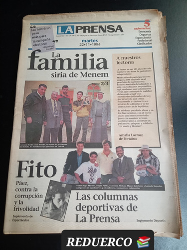 La Prensa Año 1994 Fito Páez Familia Siria De Menem 22/11 