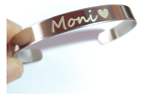 Pulsera Media Esclava Acero Quirurgico 60mm Grabado Láser Color Plateado Diámetro 1 Largo 7