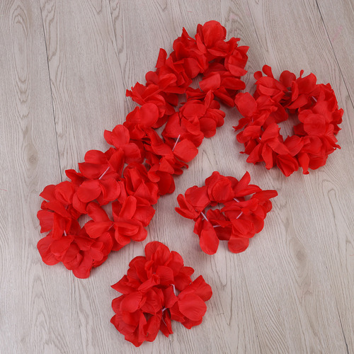 Set De Collares Con Flores Hawaianas Rojas Para Obsequios De