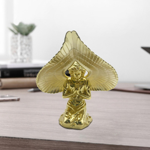 . Anjo Metal Ajoelhado Orando Estátua Cor Dourada Prateleira