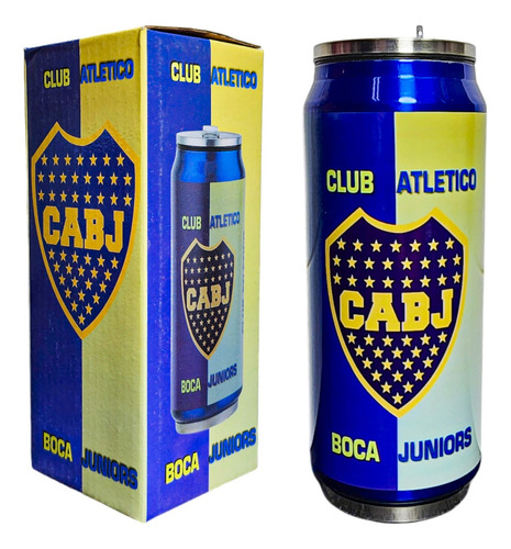 Termo Vaso Termico Botella Lata De Boca Juniors Con Sorbete