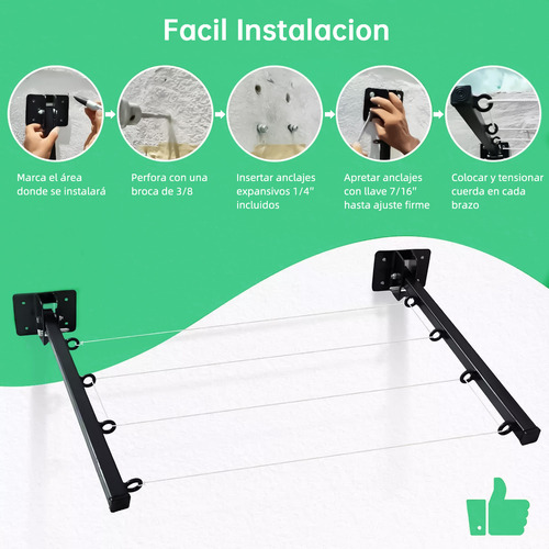 Tendedero Retráctil Plegable Moderno Hoho De Pared Exterior 400 Cm X 50 Cm X 10 Cm