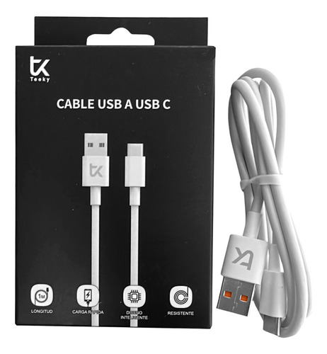 Cable Teeky Usb A Usb-c 1m Reforzado Carga Rápida Universal Color Blanco
