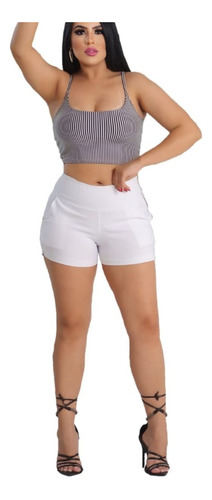 Shorts Feminino Em Bengaline Com Zíper Na Lateral E Bolso