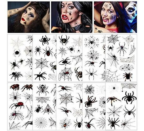 Tatuaje Temporale - Konsait 86pcs Halloween Tattoos Spider T