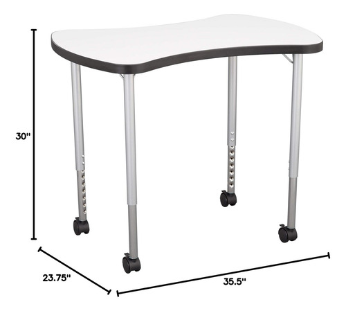 Mesa Colaborativa Móvil Bow-tie Borrado En Seco 60 X 90 Cm Parte Superior De Pizarra Blanca/borde Negro/pata De Niebla Plateada