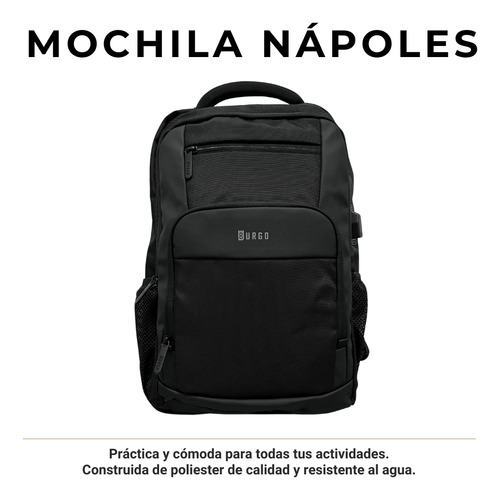 Mochila Notebook Usb Bolsillo Antirrobo 22lt Burgo Nápoles Diseño de la tela Liso