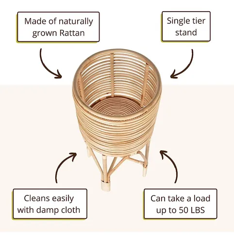 Kouboo Rattan Indoor Plant Stand, Mediano, Natural Planter B Brown Kouboo