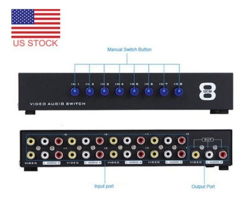 8 En 1 Salida Audio Video Compuesto 3 Rca Av Interruptor Con