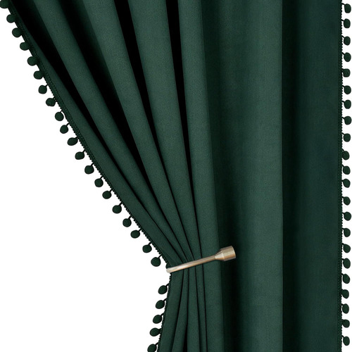 Cortinas Opacas De Pom Pom Verde Dormitorio 84 Pulgadas...