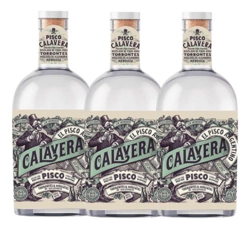 Pisco Argentino Calavera Botella 750ml Combo X3 - Gobar®