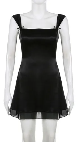 Vestidos Góticos Negros Sin Mangas Con Cuello Cuadrado