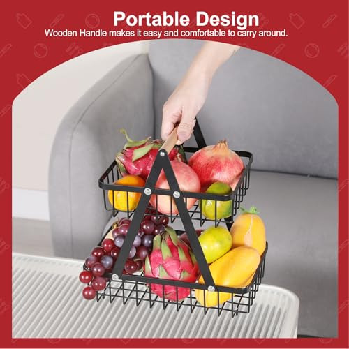 Cesta De 2 Niveles Para Cocina Con Asa De Madera