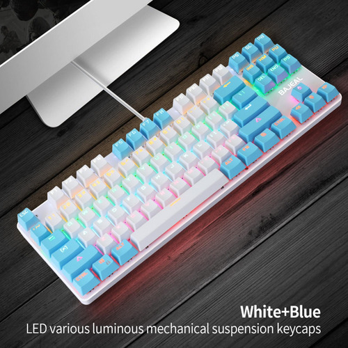 Tamanho Completo Teclado De Jogo Mecânico, Branco + Azul