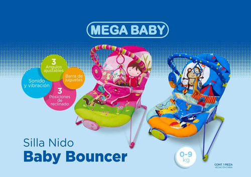 Silla Porta Bebe Mega Baby Música Vibración Barra Jugue 9 Kg