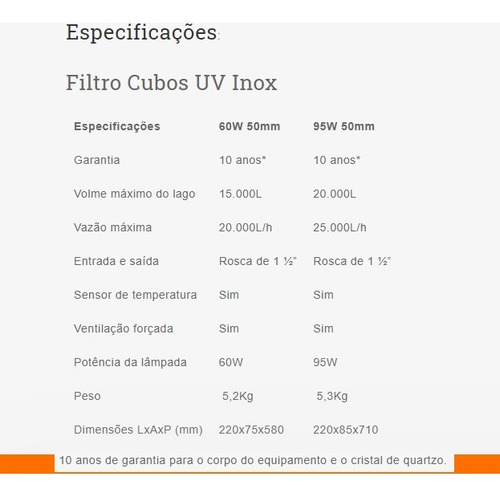 Filtro Uvc Inox 60w Cubos - Para Lagos E Piscinas