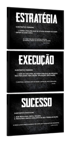 Kit 3 Quadros Frases Significado Estratégia Execução Sucesso