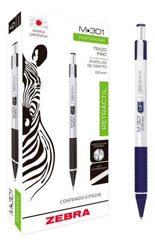 Portaminas Zebra M-301 Punto 0.5mm Caja 6 Piezas Azul