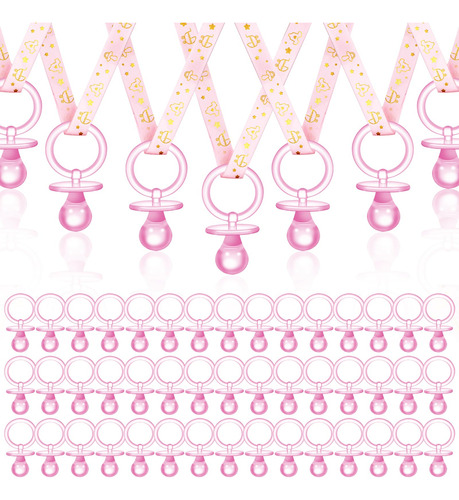 Set De 60 Chupetes De Baby Shower Con Collar Acrílico Rosa