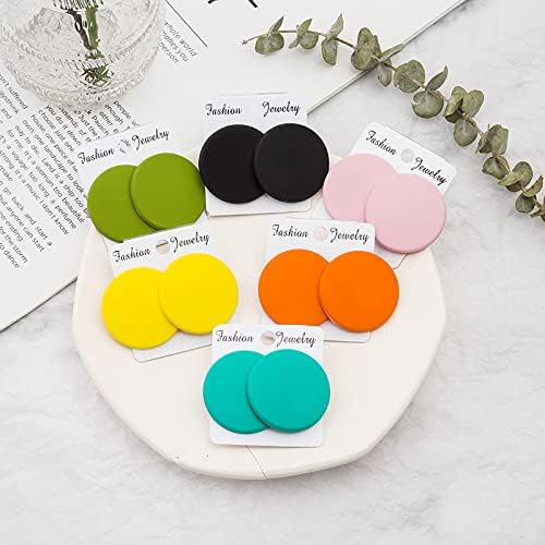 Pendientes Grandes Con Botón De Acrílico Redondo Y Colorido