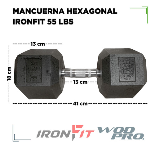 Mancuerna Hexagonal Ironfit 55 Lbs Crossfit Gym Caucho Acero