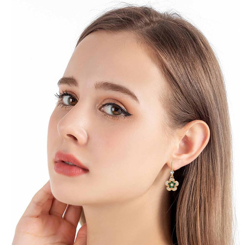 Pendientes Colgantes Flores Cristal Austriaco Verdes Mujer