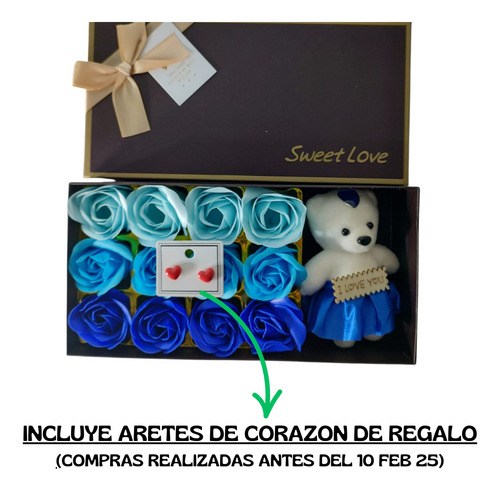 Oso Con Flores Eternas Azules Regalo Amor San Valentin