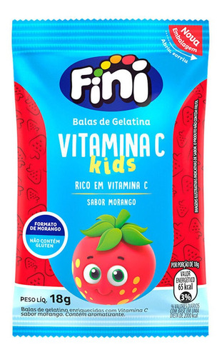Fini Balas De Gelatina Ricas Em Vitamina C Sabor Morango Nfe