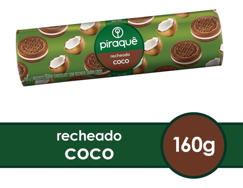 Kit C/40 Bolacha Piraquê Chocolate Recheado C/ Coco 160gr
