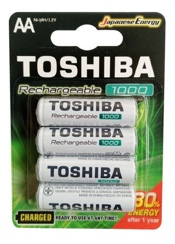 Pila Bateria Recargable Aa Toshiba 1000 Mah Blister 4 Und