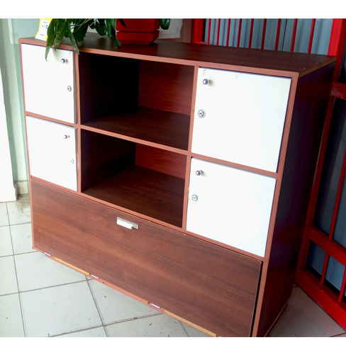 Mueble Locker Madera Multiuso Lamina Caoba Con Cerraduras (Usado)