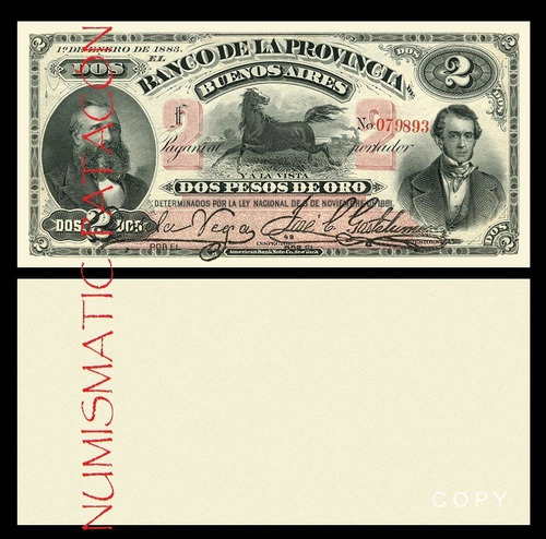 Billete 2 Pesos De Oro 1883 Buenos Aires - Copia 536