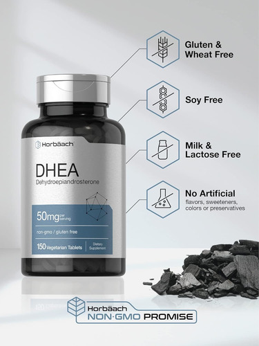 Horbäach Dhea 50 Mg Suplemento De Apoyo Hormonal Natural Sin Sabor