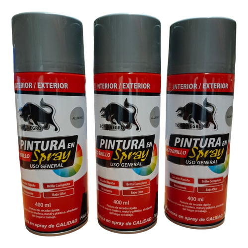 3 Unidades Spray Uso General Color Aluminio  400 Ml