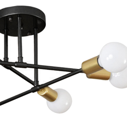 Lámpara De Techo De Hierro Con 6 Candelabros Negro Dorado