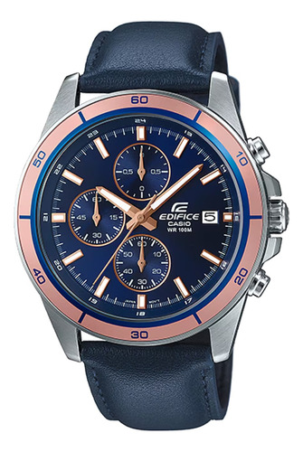 Reloj Casio Edifice Efr 526l Hombre Cuero Azul Azul Plateado Azul