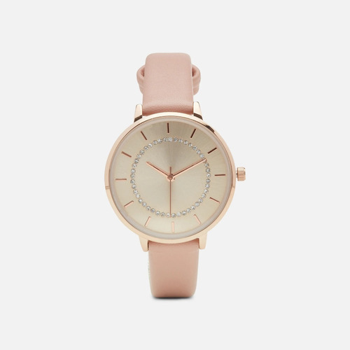 Reloj de pulsera BIZOU WH213S06RV, para mujer, con correa de cuero color rosa, bisel color dorado y hebilla simple