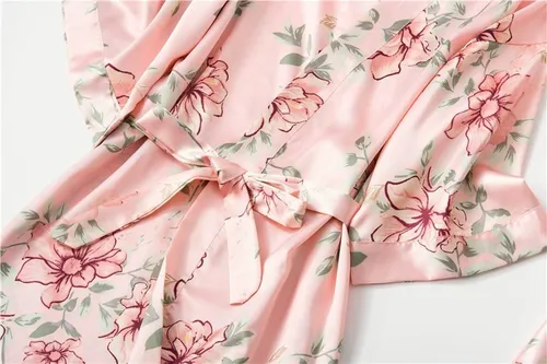 // Conjunto De Falda Sexy De Pijama De Seda For Mujer 5 Pz