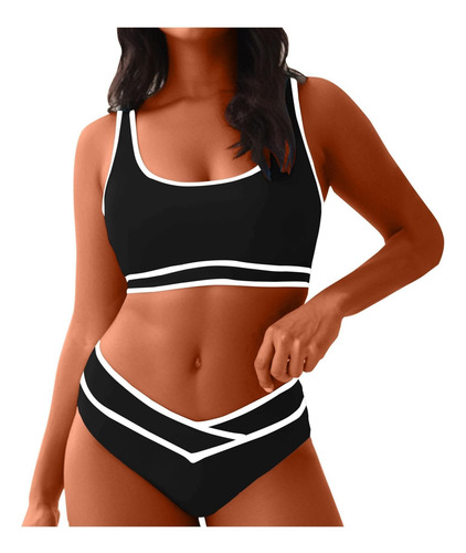 Conjunto Bikini Cintura Alta, Traje Baño Con Control Abdomen